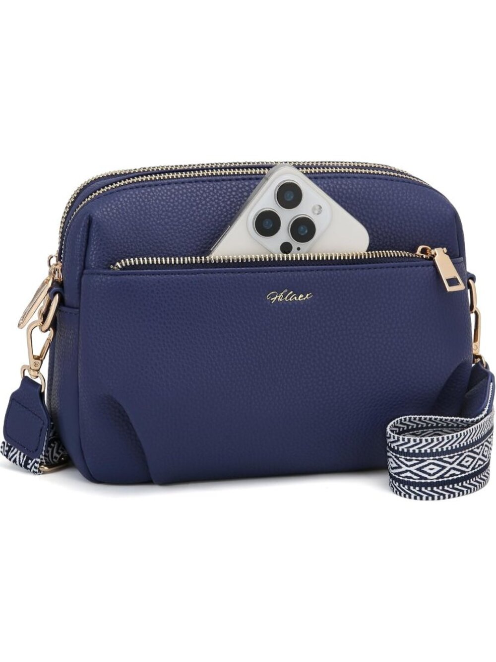 Women's Dark Blue Vegan Leather RFID Anti Theft Designer Purse Crossbody Bag